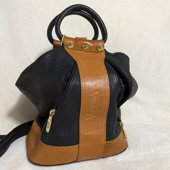 Valentina Handbags - Valentina Convertible Black Brown Leather Shoulder Crossbody Sling Backpack‎